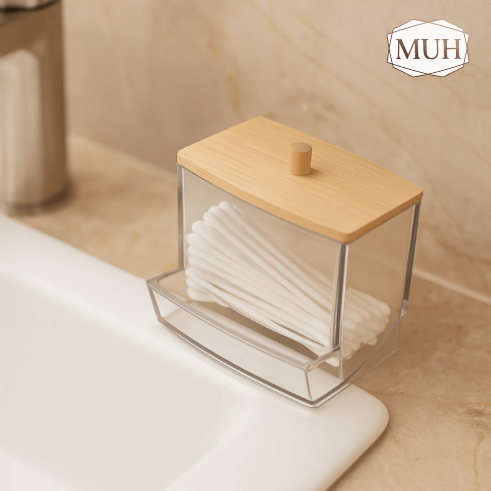 Porta Cotonetes Retangular com Tampa de Bambu My Box