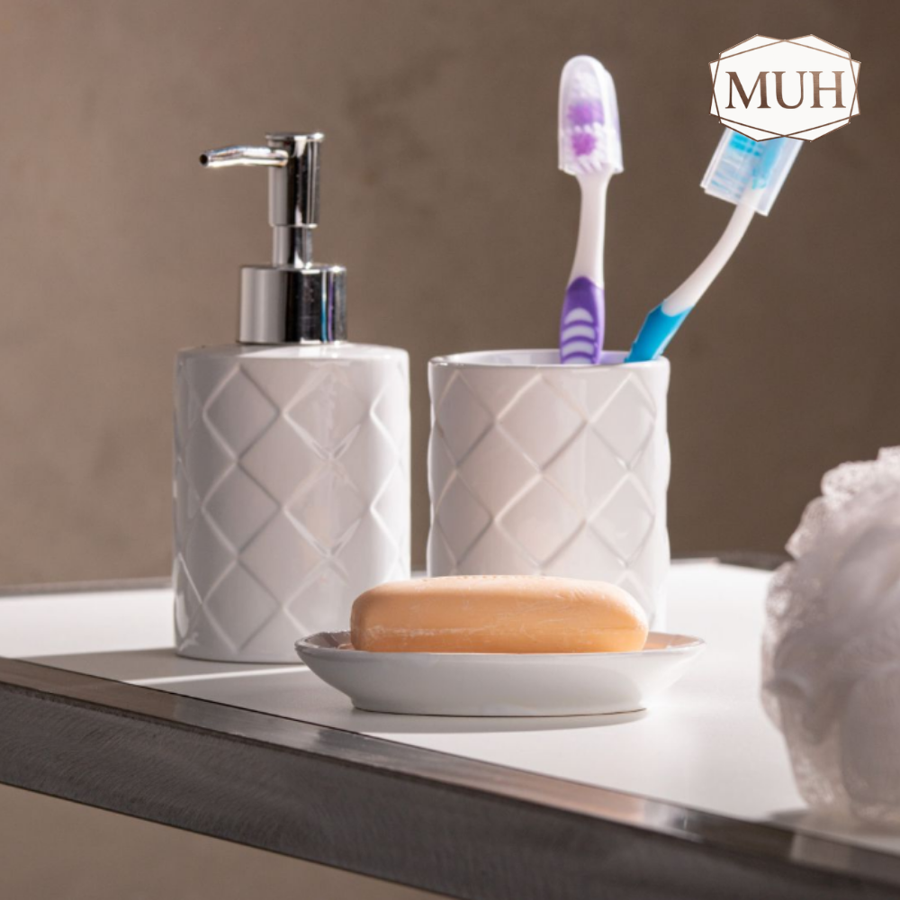 Jogo para Banheiro Acessórios Cerâmica Toulon Branco 3 Peças