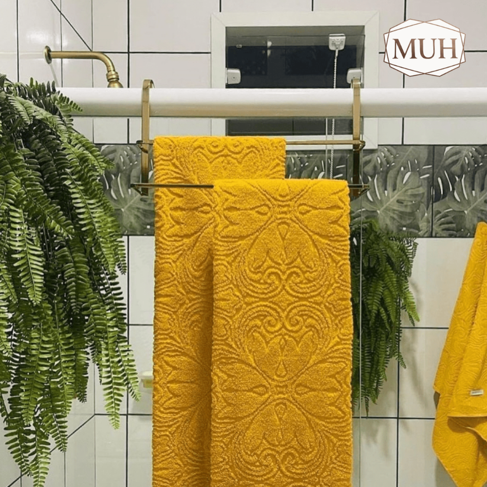 Toalheiro de Box Duplo Dourado Aço Carbono