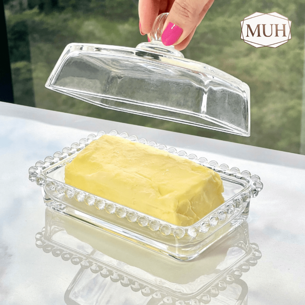 Manteigueira Cristal de Chumbo com Tampa Pearl 17cm x 10,5cm x 10cm