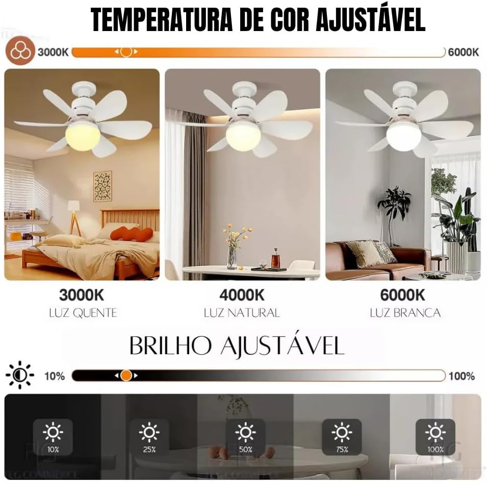Ventilador de Teto com Lâmpada LED.