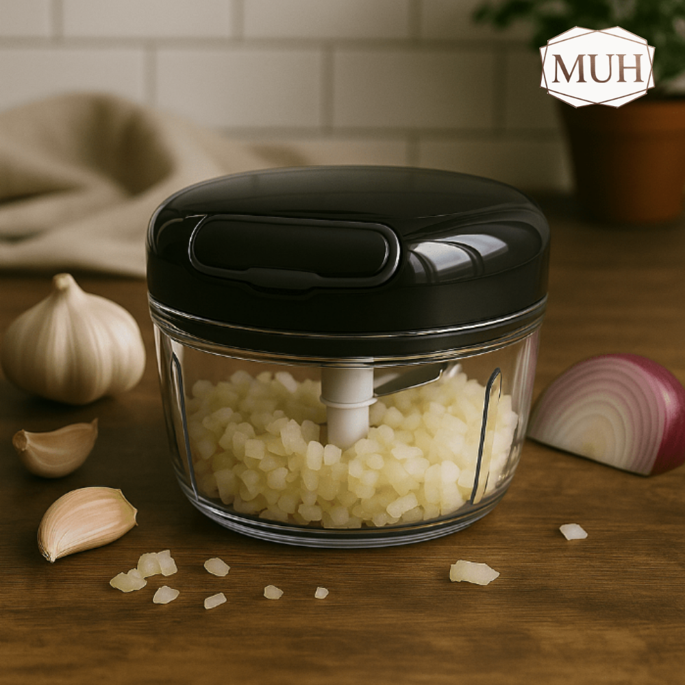 Mini Processador de Alimentos Manual em Plástico com 2 Laminas Preto e Cinza 200ml