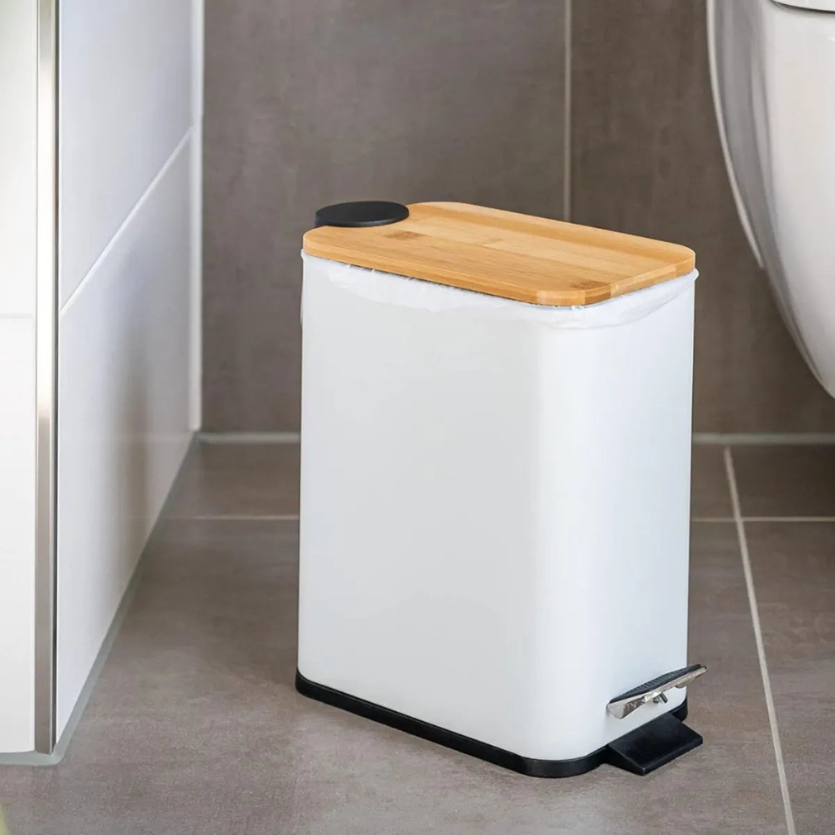 Lixeira VitaClean Premium 5L - Inox com Tampa Bambu