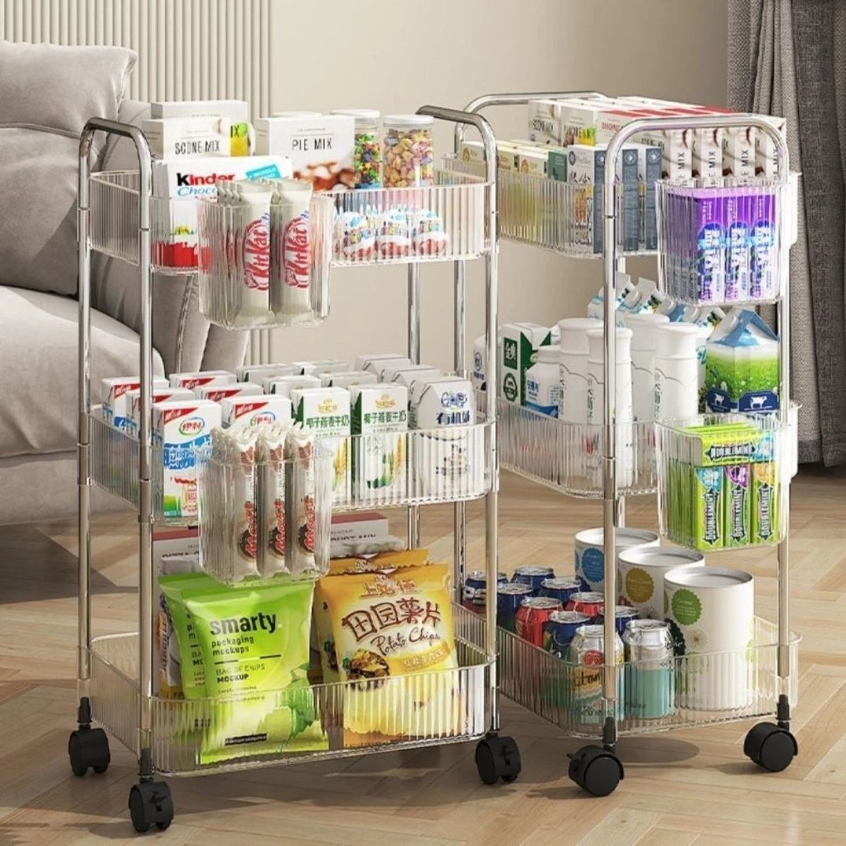 Carrinho Auxiliar Organizador Prateleira Multiuso em Acrílico Vita Decora