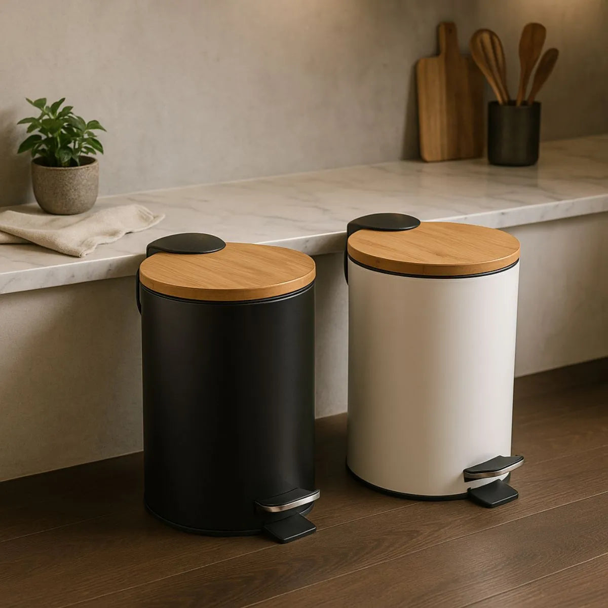 Lixeira VitaClean Premium 5L - Inox com Tampa Bambu