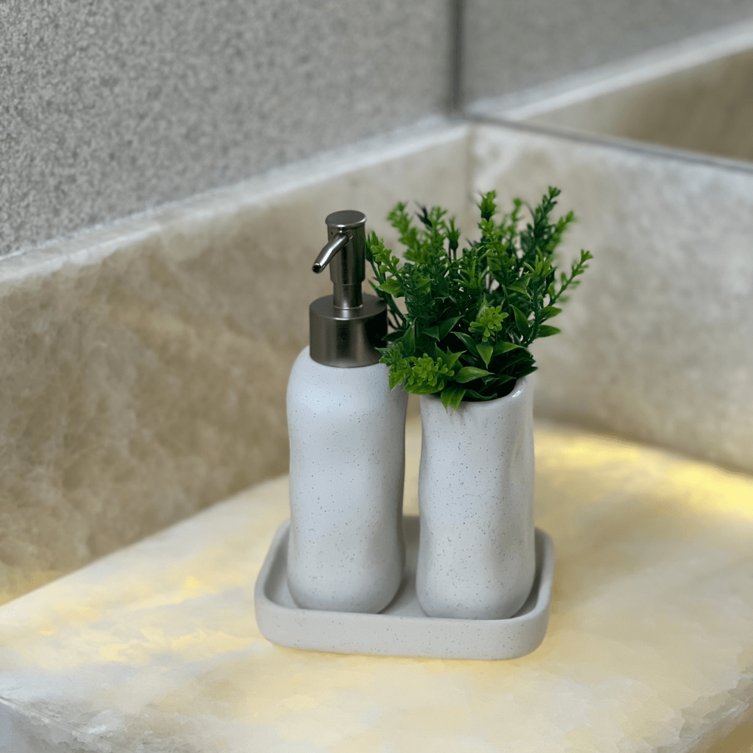 Jogo para Banheiro em Cerâmica Off White 3 Peças