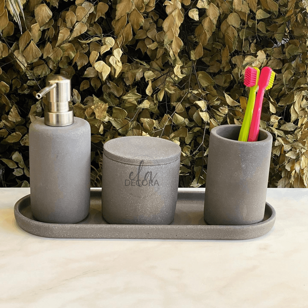 Kit para Banheiro Cimento Cinza 4 Peças