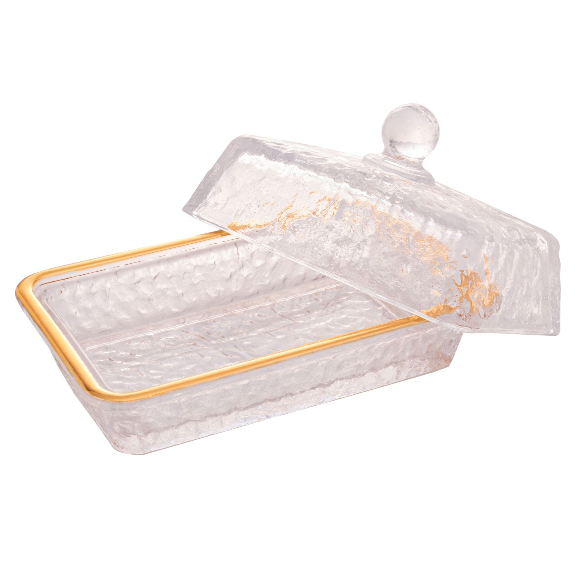 Manteigueira Petra Cristal Ecológico e Fio de Ouro com Tampa 17cm