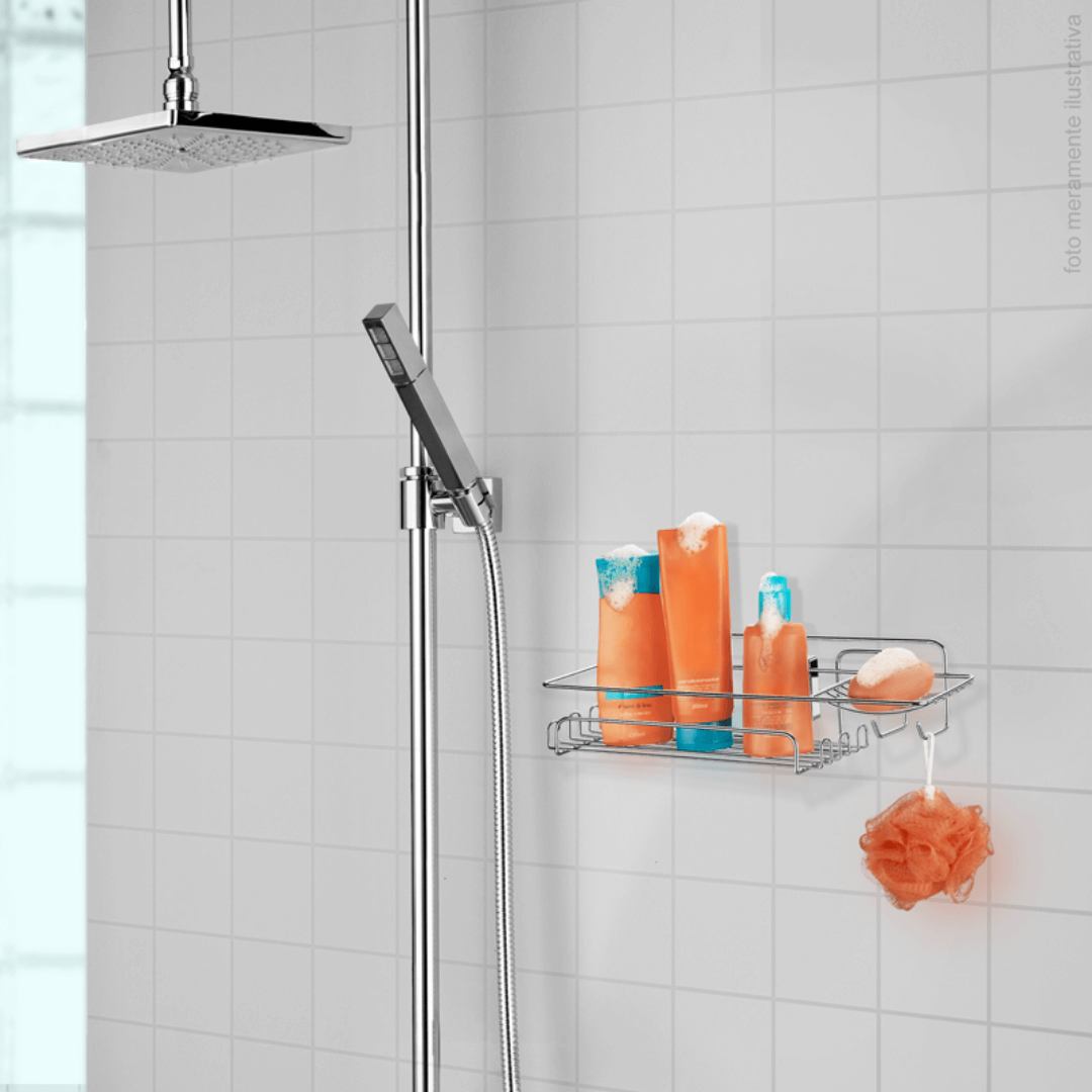 Suporte Porta Shampoo Retangular com Ventosa Cromado