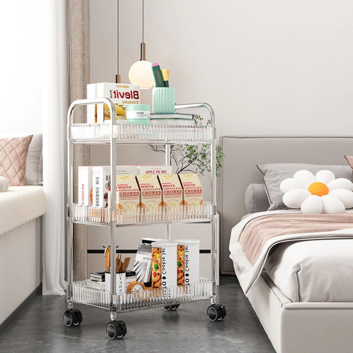 Carrinho Auxiliar Organizador Prateleira Multiuso em Acrílico Vita Decora