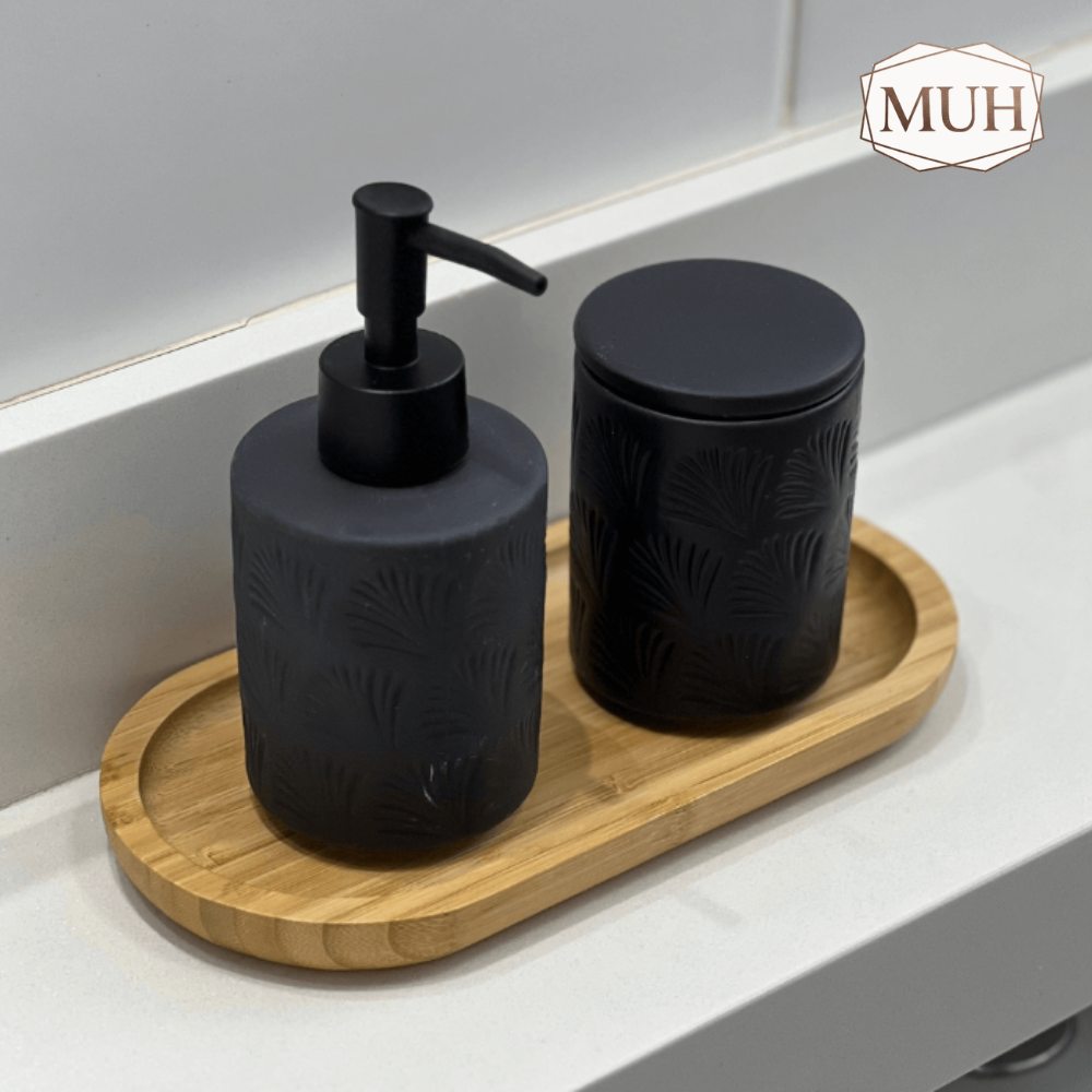 Jogo para Banheiro Leaf em Ceramica Preto 2 Peças