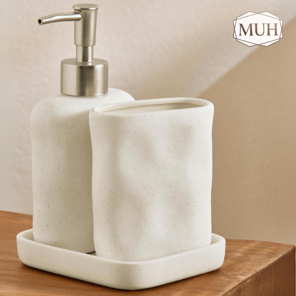 Jogo para Banheiro em Cerâmica Off White 3 Peças