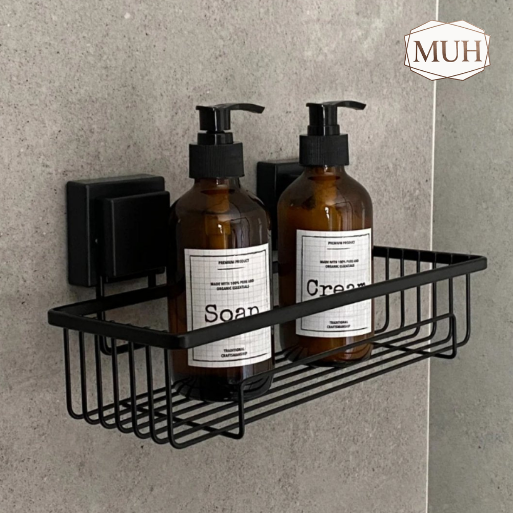 Suporte  Moderno Para Shampoo Com Ventosa 28 cm  Preto Fosco de Alta Resistencia