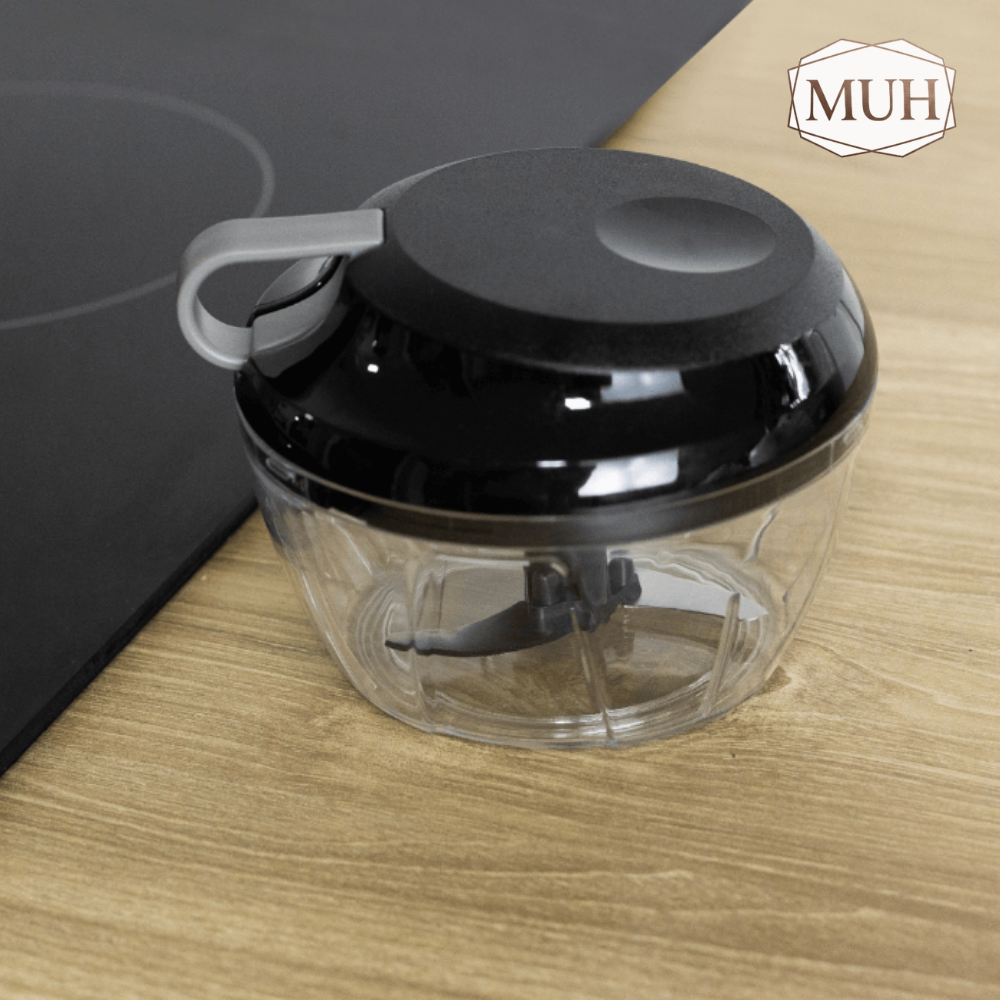 Mini Processador de Alimentos Manual Preto e Cinza 500ml