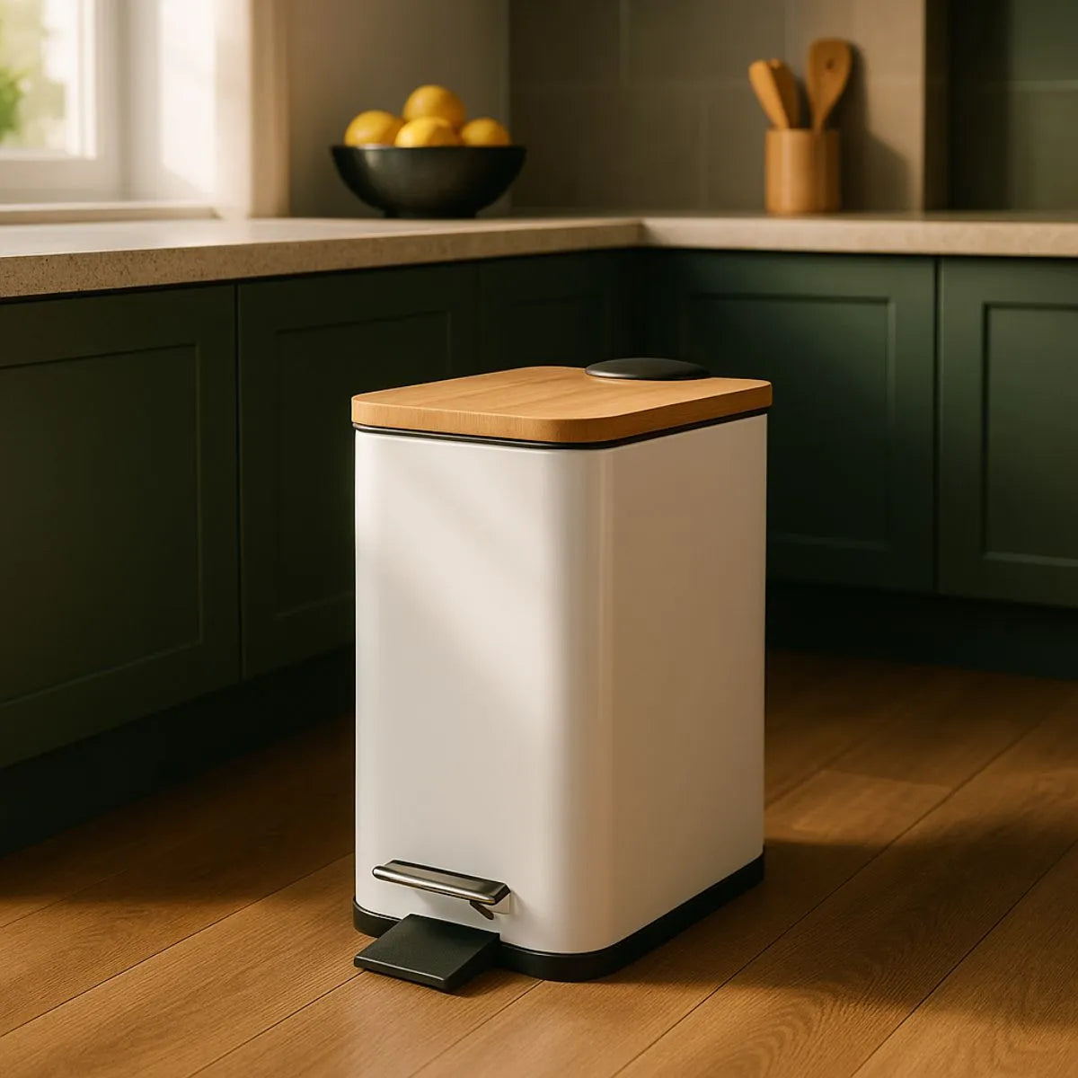 Lixeira VitaClean Premium 5L - Inox com Tampa Bambu