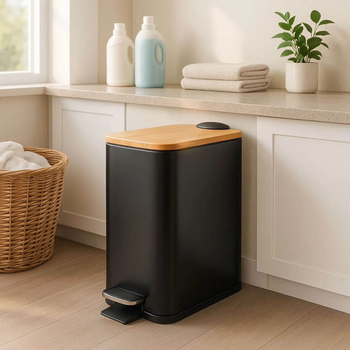 Lixeira VitaClean Premium 5L - Inox com Tampa Bambu