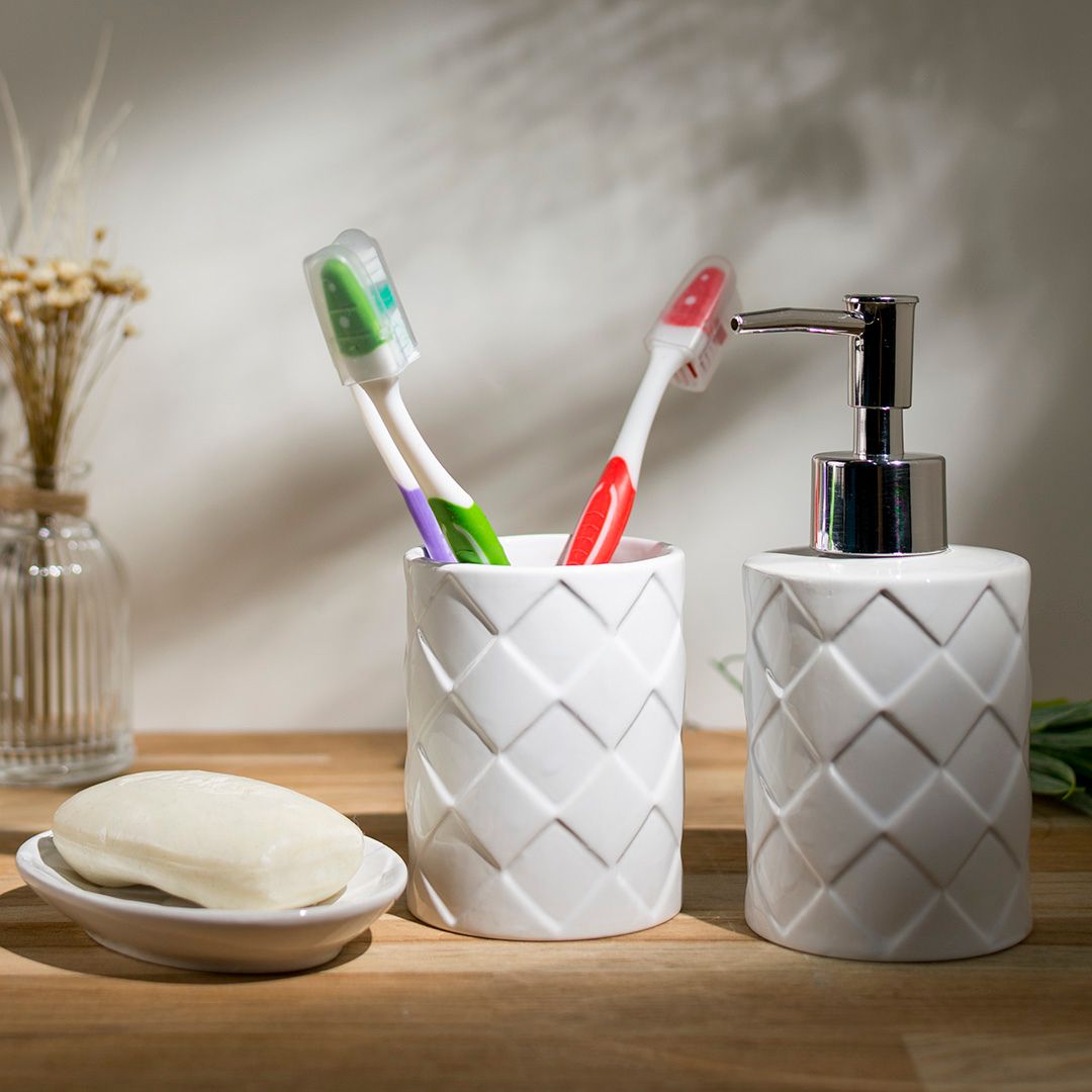 Jogo para Banheiro Acessórios Cerâmica Toulon Branco 3 Peças