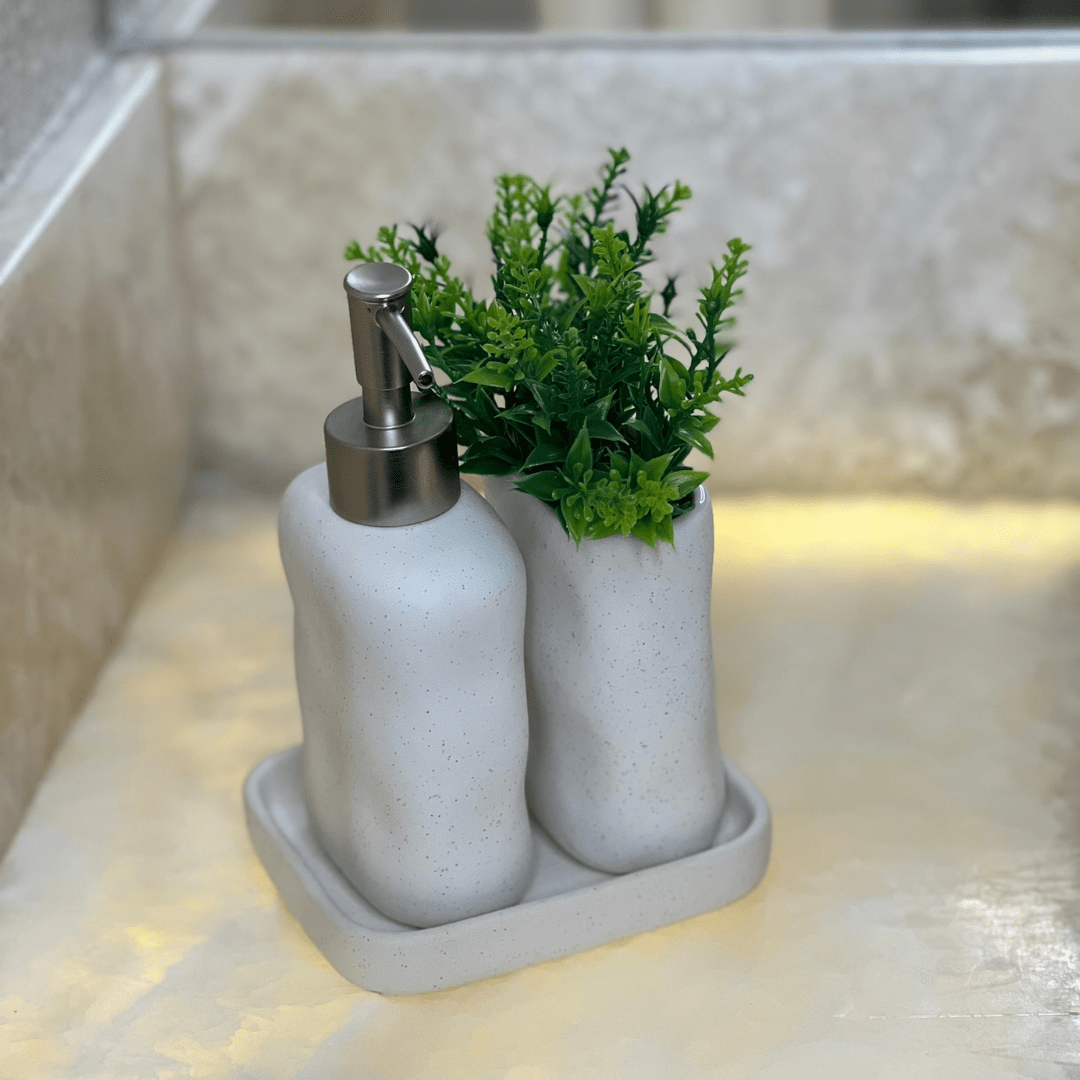 Jogo para Banheiro em Cerâmica Off White 3 Peças