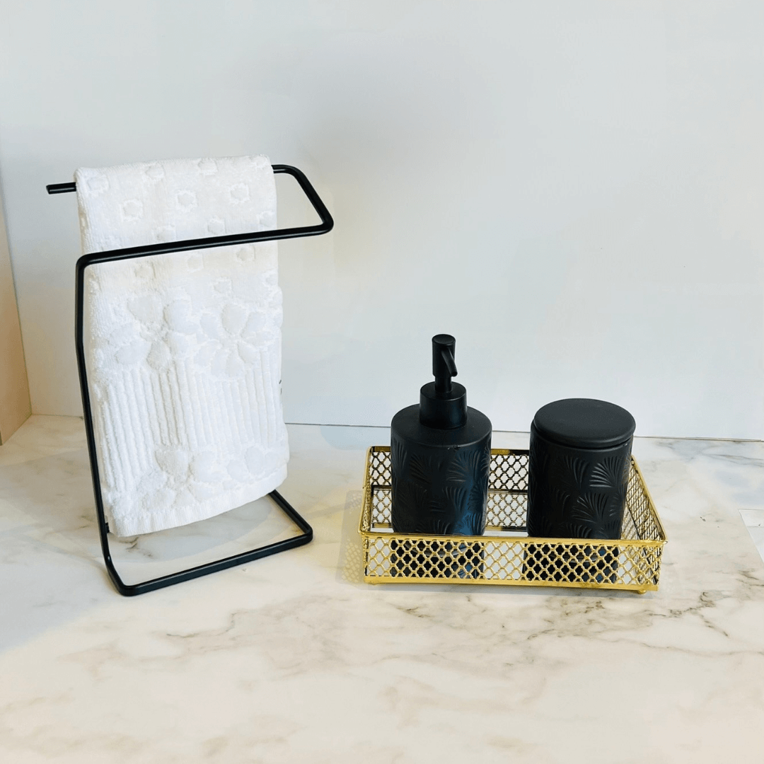 Jogo para Banheiro Leaf em Ceramica Preto 2 Peças