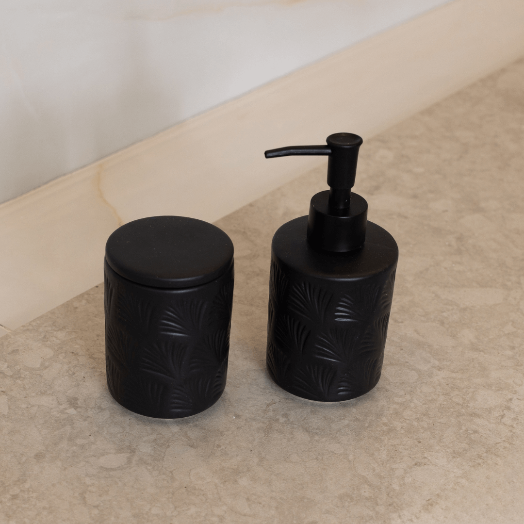 Jogo para Banheiro Leaf em Ceramica Preto 2 Peças