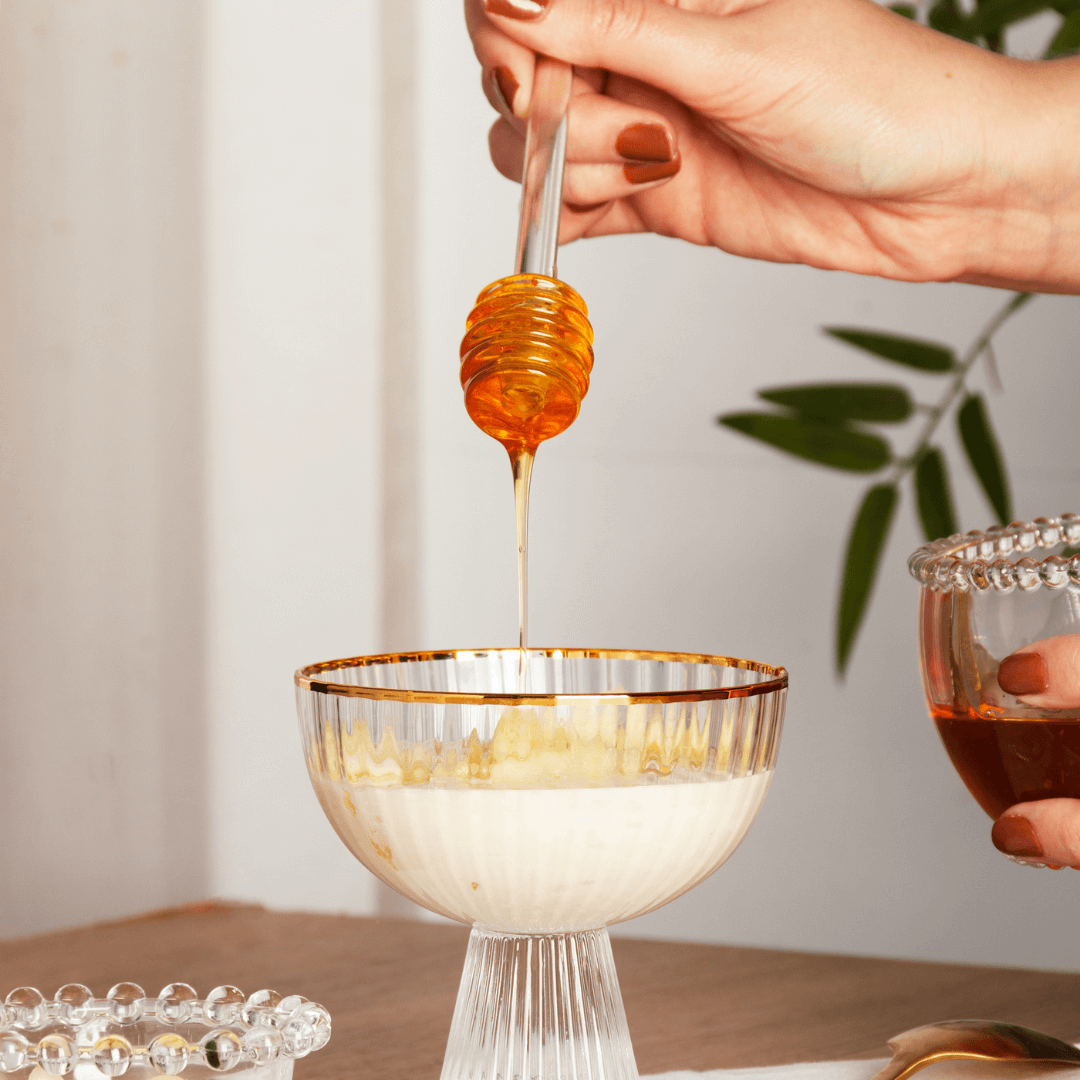 Meleira de Cristal Chumbo com Colher Abelha Bolinha Pearl 10cm