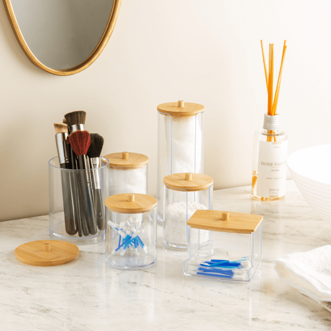 Porta Cotonetes Retangular com Tampa de Bambu My Box