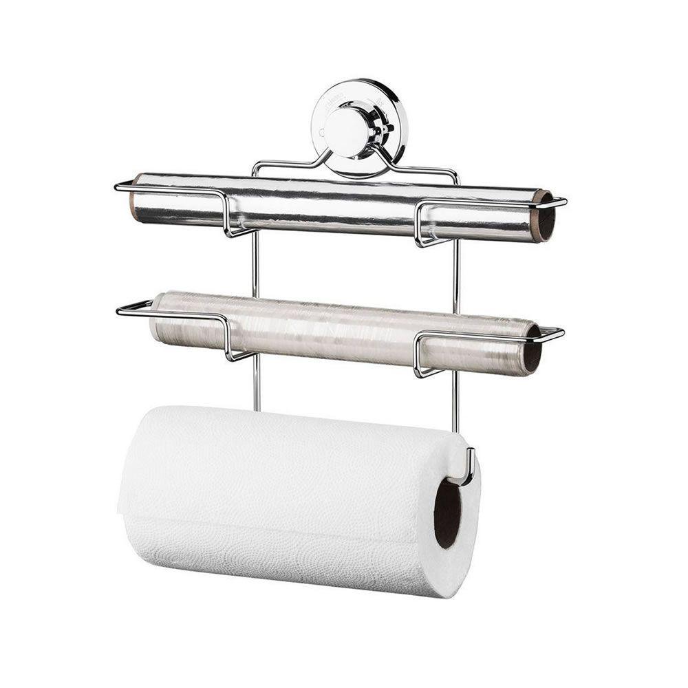 Suporte de Rolos Triplo para Papel Toalha/Alumínio/PVC com Ventosa Cromado